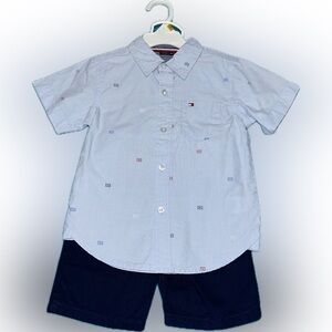 Boys Tommy Hilfiger Light Blue Button Down Shirt with Shorts - 3T